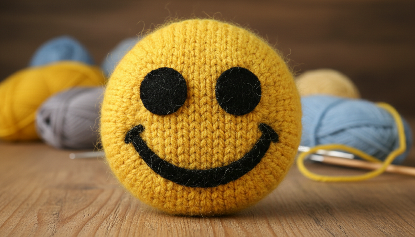 Glückliche Strickerin mit selbstgestrickten Socken